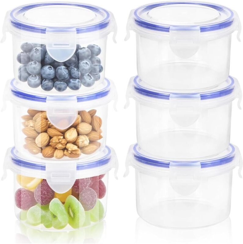 Luftdichte Lebensmittelbehälter, 6er-Set Gefrierboxen à 300 ml mit Deckel, rund, auslaufsicher und wiederverwendbar, zur...