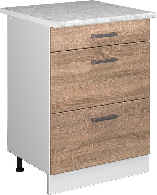 Vicco - Küchenunterschrank R-Line, Sonoma, 60 cm mit Schubladen, ap Marmor