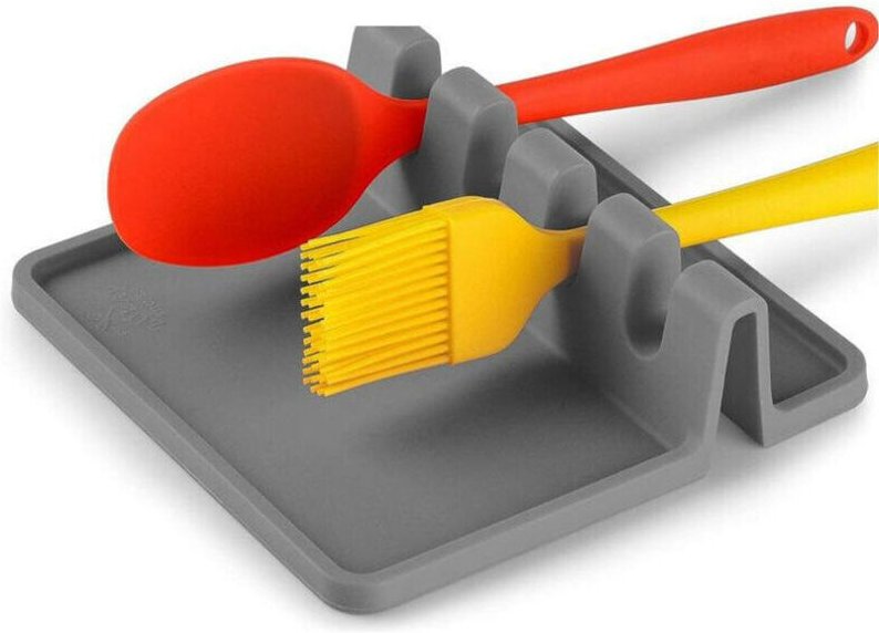 Silikon-Besteckablage mit Abtropffläche für mehrere Küchenutensilien, hitzebeständig, BPA-frei, Löffelablage und Herdpla...