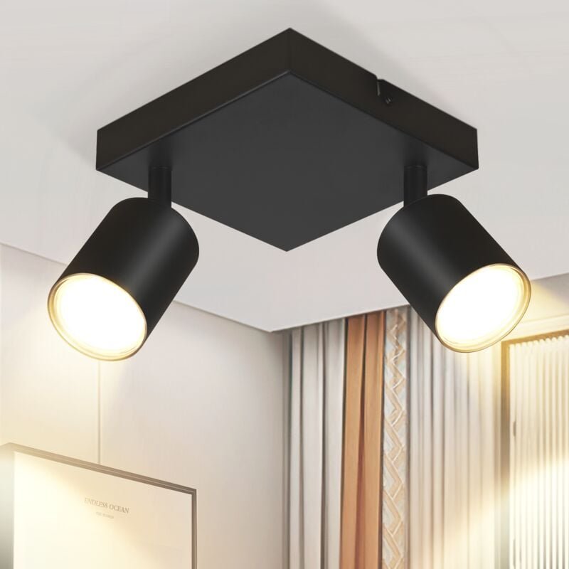 Thumbnail - Deckenleuchte 2 flammig Deckenstrahler Schwarz - Deckenlampe eckig Deckenspots Flur GU10 Modern Flurlampe Decke 330° Sch...