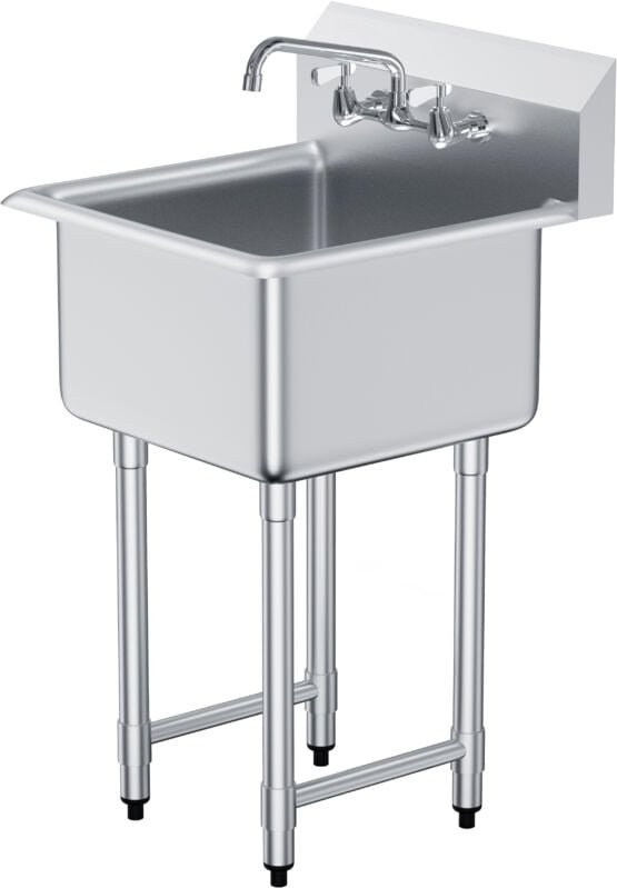 Mophorn - 21'x41' Edelstahl-Vorbereitungs- und Allzweckspüle. Wird mit Wasserhahn und Beinen geliefert. 1 Fach Freistehe...