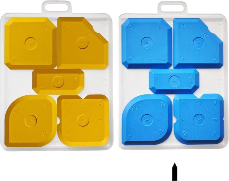 2 Sets mit je 5 Glaskleberrakeln, schönem Fugenfüller, Rakel, Fugenschaber (gelb + blau)