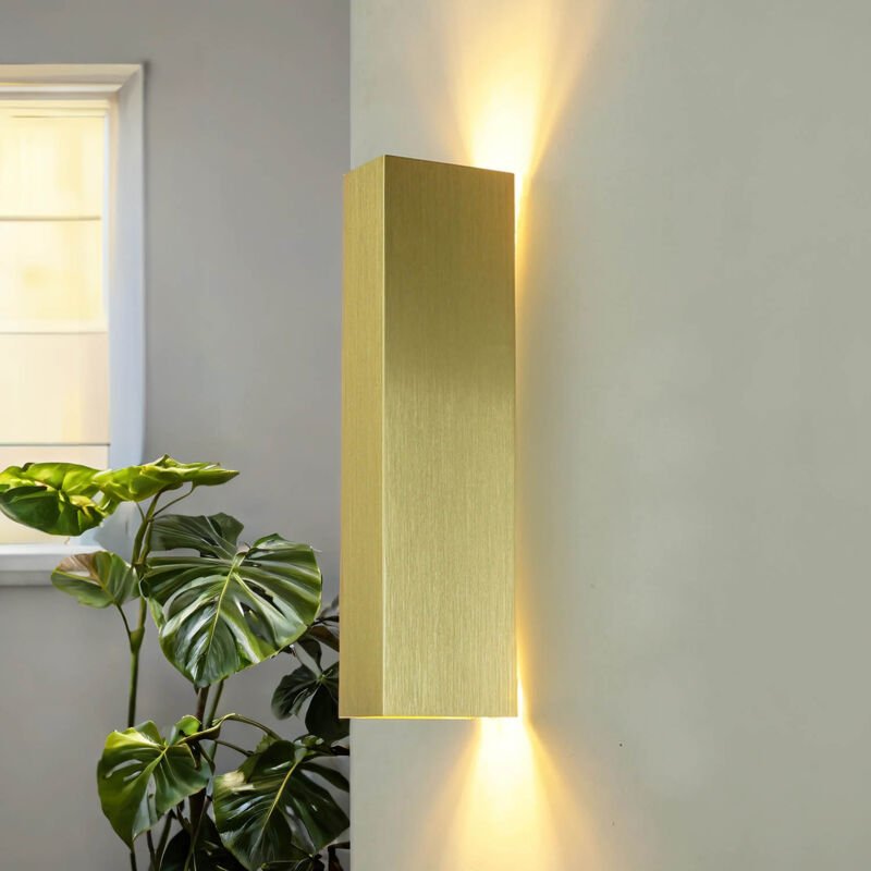 Licht-erlebnisse - Wandlampe Aluminium GU10 Up Down h: 30 cm in Gold 2-flammig eckig Modern