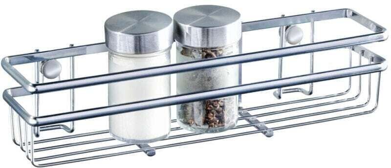 Wandgewürzregal, Küchenwandregal, bohrfreie Montage mit Loc-Adapter möglich, Metall, 30 x 7 x 7 cm, glänzend