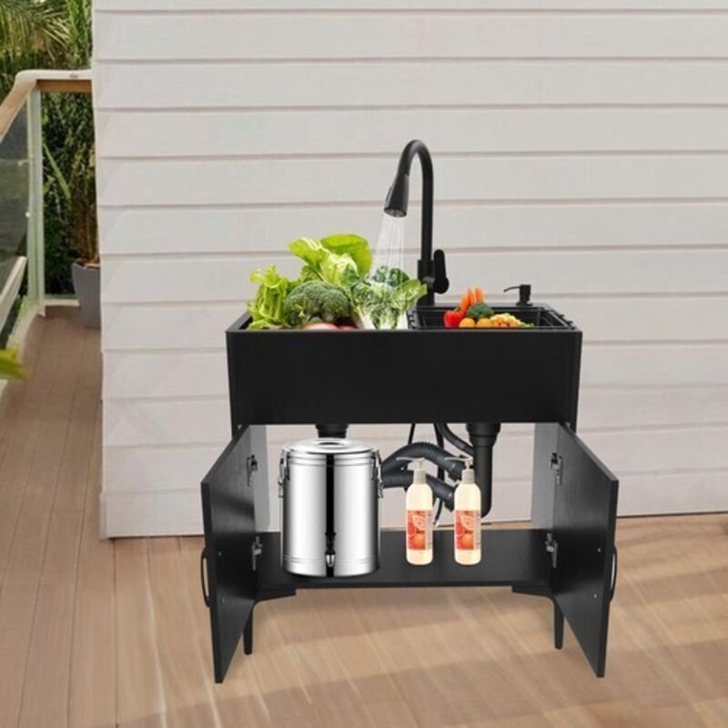 Multifunktionale Spüle aus Edelstahl mit Spülbecken und verstellbarer Armatur, freistehende Küchenspüle, Spüle mit Unter...