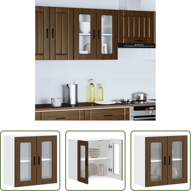 Küchenregal - Küchen-Hängeschrank mit Glastür Porto Braun Eichen-Optik