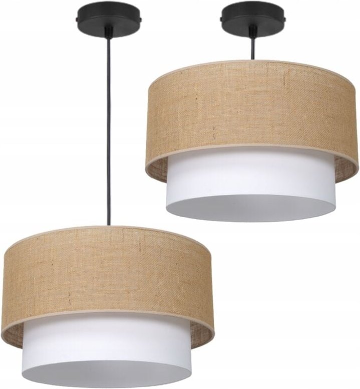 Deckenlampe, Hängelampe, E27, Jute, 45 cm, doppelter Lampenschirm, polierte Lampe