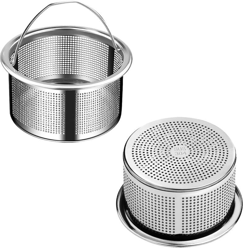 Küchenspülbecken-Sieb, 2er-Set mit Griff, Edelstahl, verstopfungssicher, Badezimmer-Spülbeckensieb, integriertes Design ...