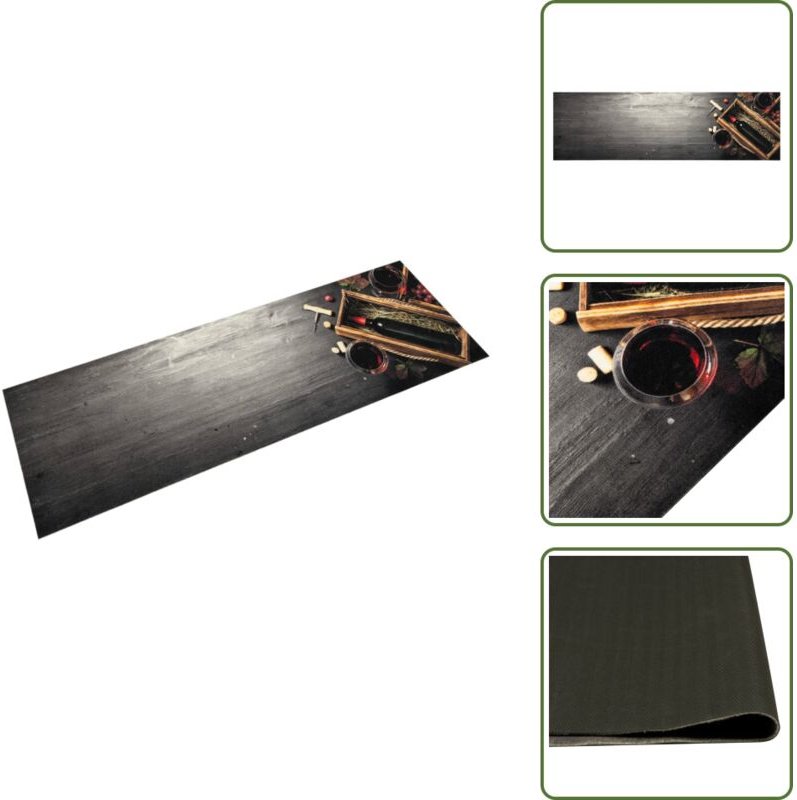 The Living Store Küchenteppich Waschbar Weinflasche 45x150 cm Samt - Waschbarer Teppich