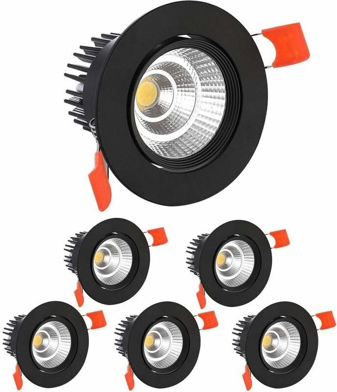 LED-Einbaustrahler, 5W COB-Deckenstrahler, Kaltweiß 6000K, 500LM, AC 220-240V, Ra ≥ 90, 24° Abstrahlwinkel, IP44, für Ba...