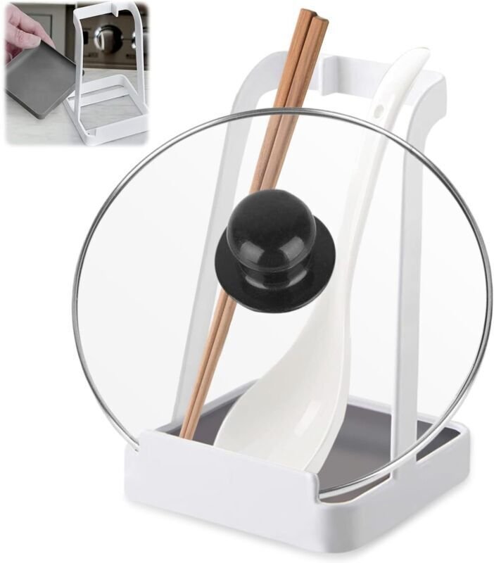 Topfdeckel und Löffelablage – Topfdeckelhalter aus Metall, Topfdeckelständer, multifunktionale Löffelablage für Topfdeck...