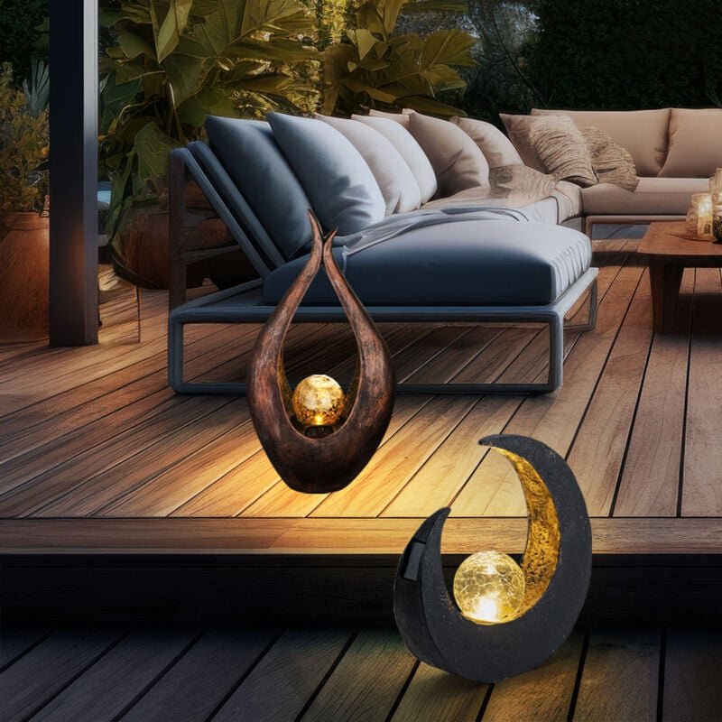 Solarleuchte Mondsichel Skulptur Solar Außenleuchte Gartendeko Solarlampe, Kugel Bruchglasoptik, LED Leuchtmittel, 2er S...