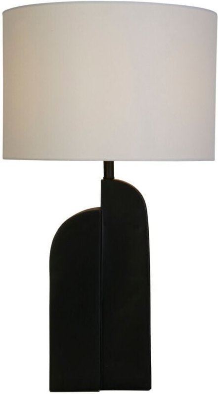 Searchlight Perth 1-flammige Tischlampe, mattschwarzes Kunstharz und weißer Leinenschirm