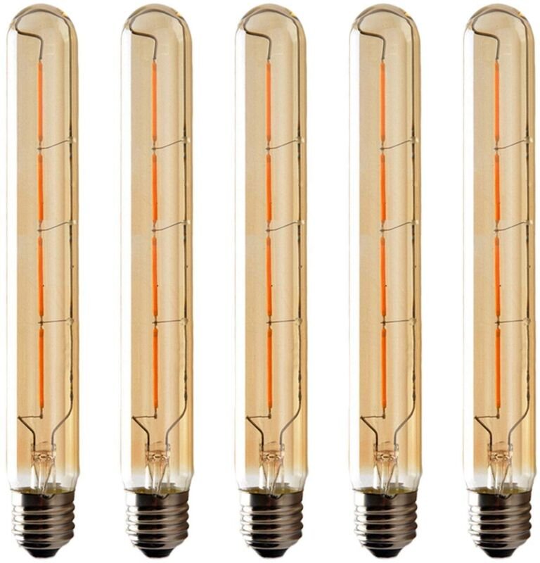5er-Pack T225-Glühbirnen mit langen Röhren, LED-Edison-Filament, 6 W, E27-Sockel, warmweiß, bernsteinfarbenes Glas für d...