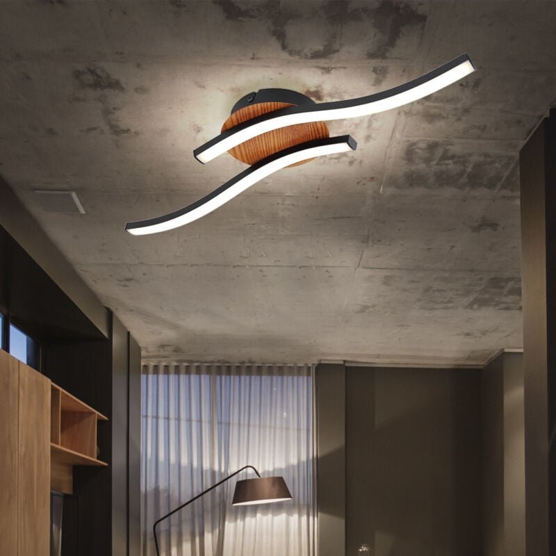 Globo Lighting - led Deckenleuchte Wohnzimmerlampe 2 flammig Deckenlampe Holzoptik, modern, Acryl Metall schwarz opal, 2...
