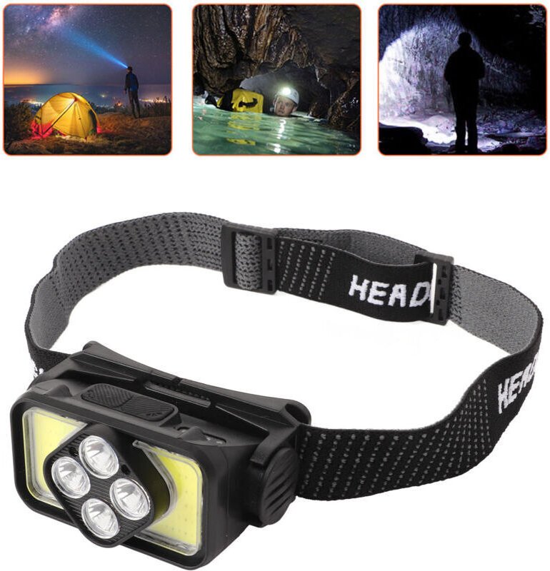 COB-Stirnlampe, USB-aufladbare LED-Stirnlampe, IPX4 wasserdichte Stirnlampe mit Bewegungssensor für Outdoor-Aktivitäten ...