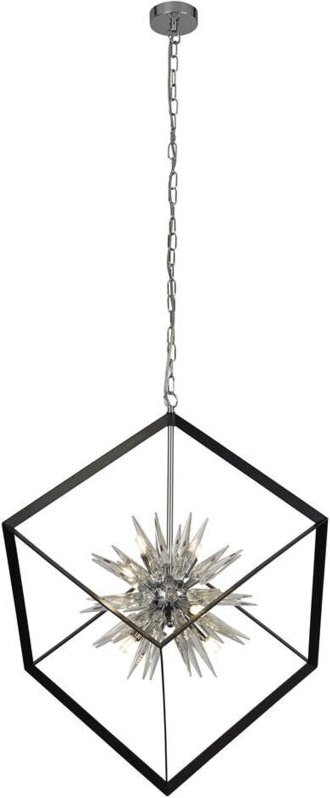 Stellar 6-flammige Spike-Kugel-Anhänger, mattschwarzer Rahmen, Kristallglas - Searchlight