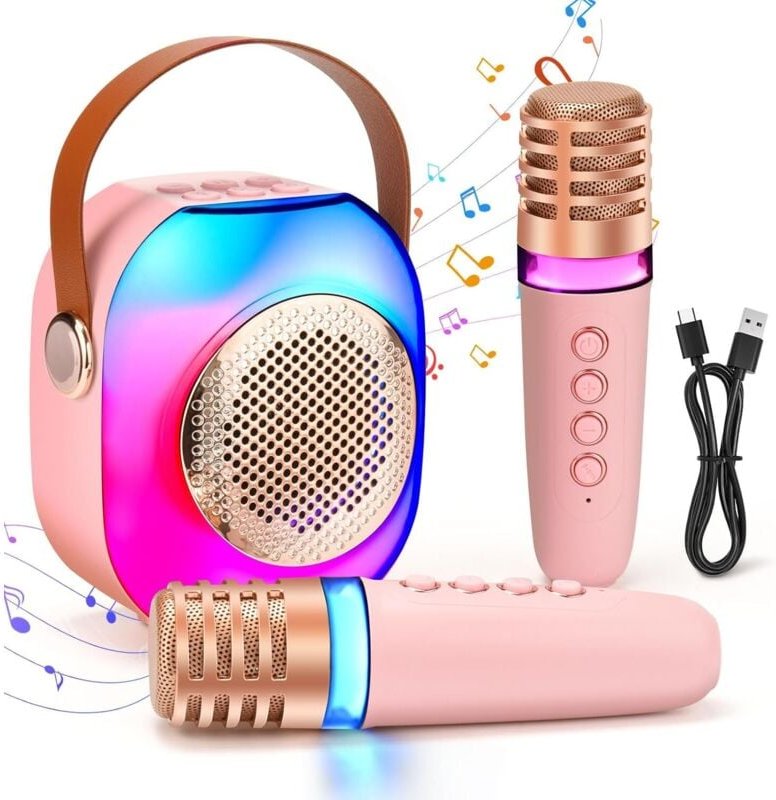 Mini-Karaoke-Maschine mit 2 Mikrofonen, tragbare Bluetooth-Karaoke-Maschine von Fwiull mit Stimmveränderungseffekten und...