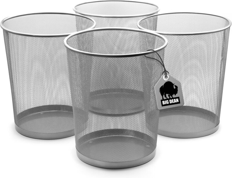 BigDean 4 Stück Papierkorb Mülleimer Büro silber 20L Draht – vielseitiger Mülleimer