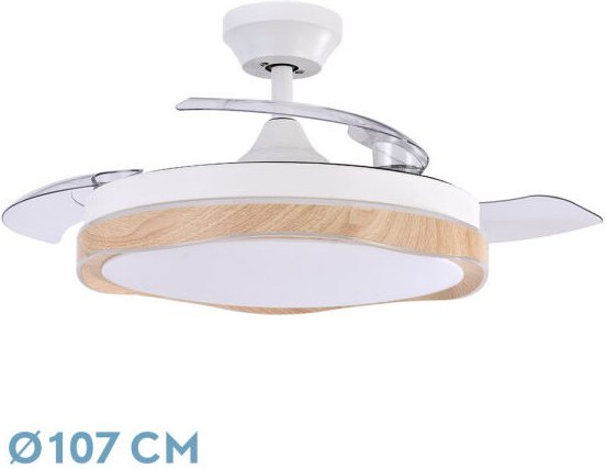Ventilator dc blondi weiß/buche 72w 3aspas 107d 7200lm 6vel 3000k,4500k,6000k, Fernbedienung+Timer+Speicher
