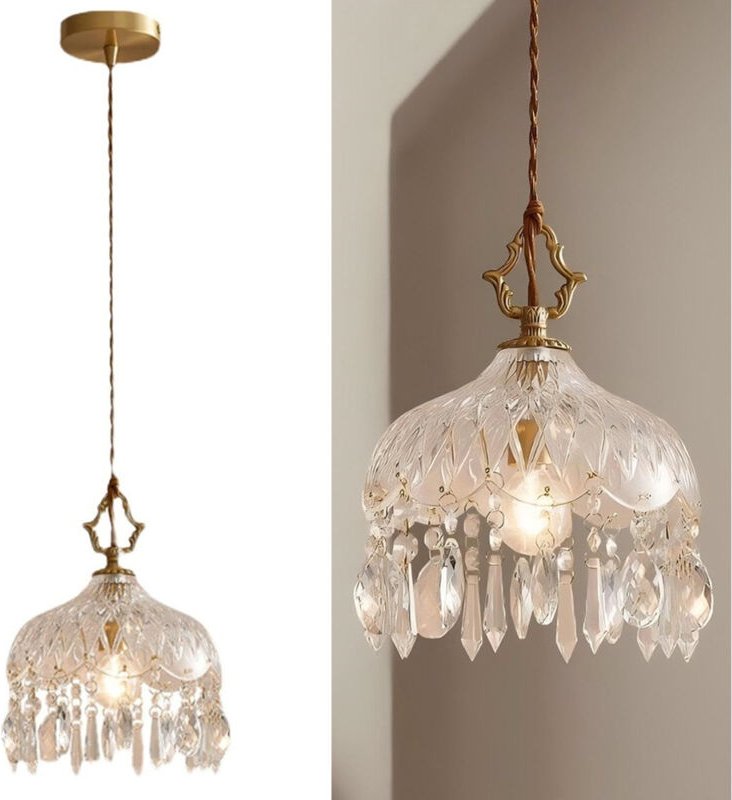 AUTRUCKER Vintage-Pendelleuchte aus französischem Messing, Glasschirm, verstellbare einflammige Hängelampe für Küchenins...