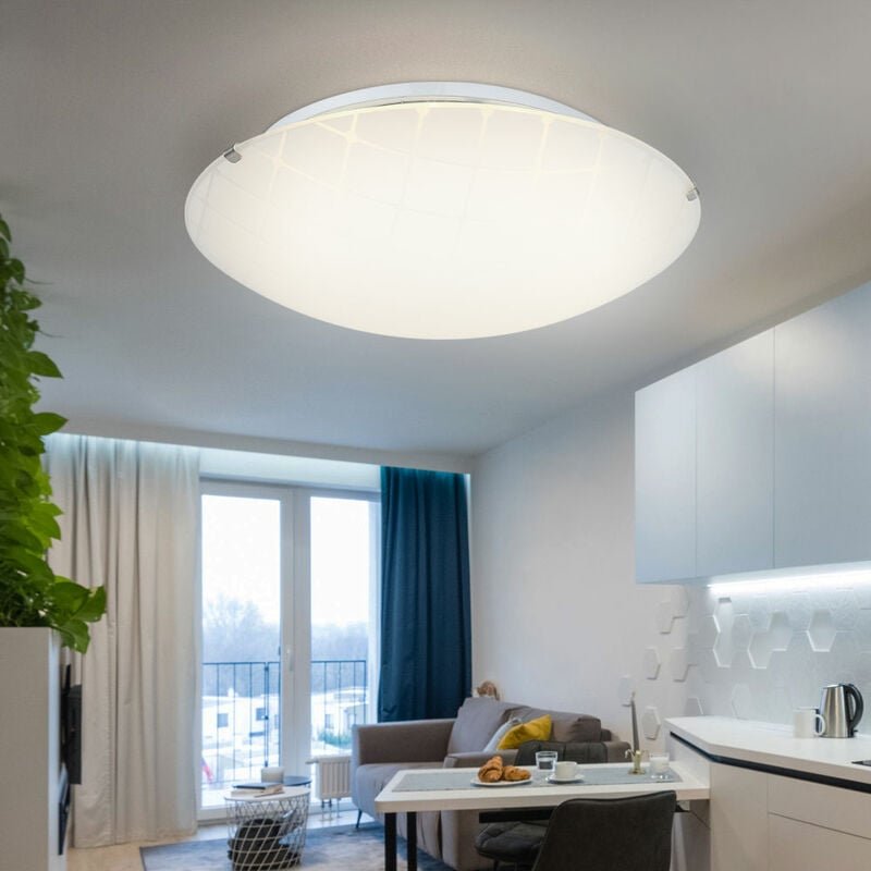 Globo - Deckenlampe Deckenleuchte Wohnzimmerleuchte Esszimmerlampe, Wohnzimmer Chrom Glas opal, led 12W 900Lm neutralwei...