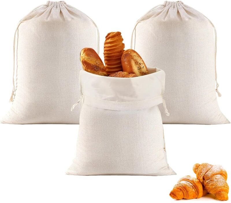 Brotbeutel aus Baumwolle 40 x 30 cm – Wiederverwendbare Aufbewahrung für Brot, Essstäbchen, Obst, Gemüse