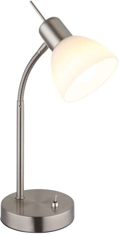 LED Tischleuchte Beistelllampe Leselampe Nickel matt Glas opal Flexo H 33 cm
