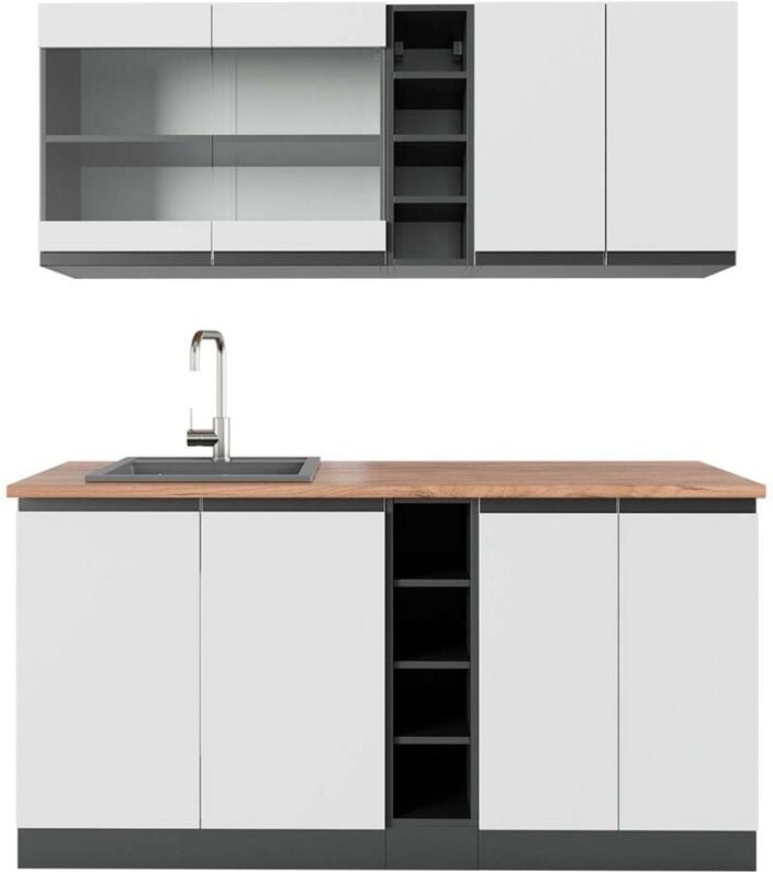 Thumbnail - Vicco - Singleküche R-Line, Weiß/Anthrazit, 160 cm , ap Eiche