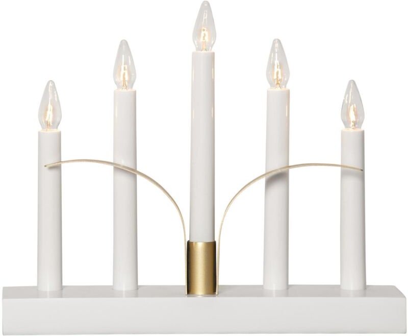 Star Trading - Weißer Kerzenleuchter ,Lilja' mit Golddetails, 5-flammig, austauschbare E10 Leuchtmittel, b 30cm