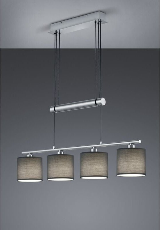 Aufhängung Garda Nickel 4 graue Lampenschirme aus Stoff L77 cm Trio Lighting