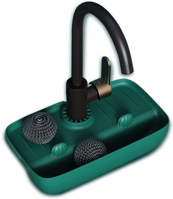 Tapete de secado de silicona con mango para grifo y soporte para esponja, soporte para esponja de fregadero, tapete de s...