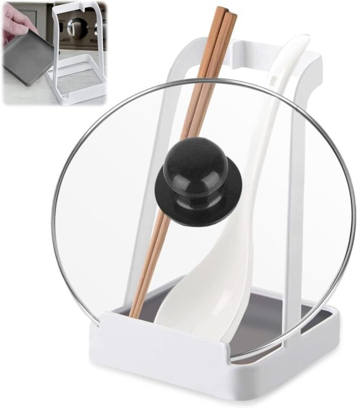 Topfdeckel und Löffelablage – Topfdeckelhalter aus Metall, Topfdeckelständer, multifunktionale Löffelablage für Topfdeck...