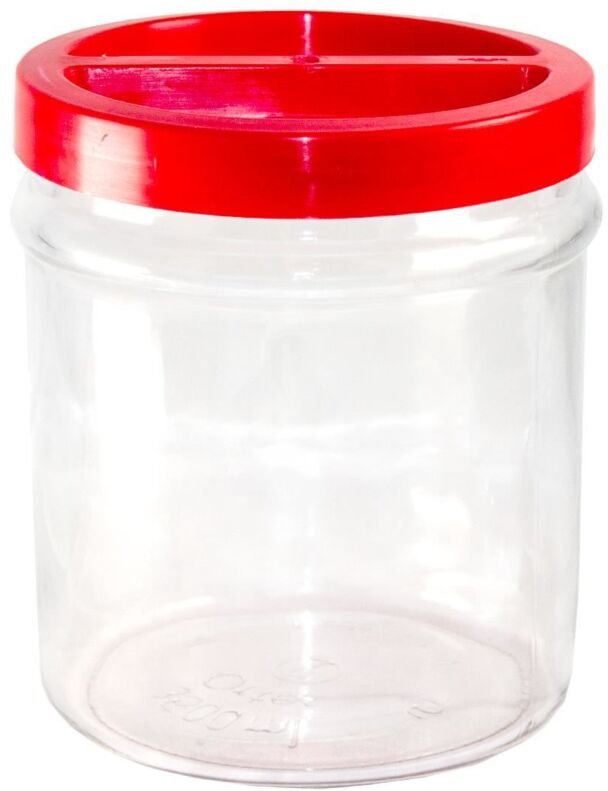 Transparentes Glas- und Kunststoffgefäß mit rotem Schraubverschluss, 3,5 kg