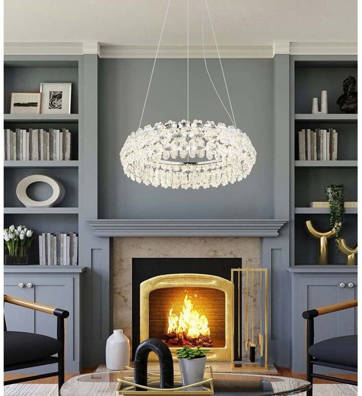 Pendelleuchte Pendellampe Esstischleuchte Kristalle chrom 1 flammig LED H 150 cm