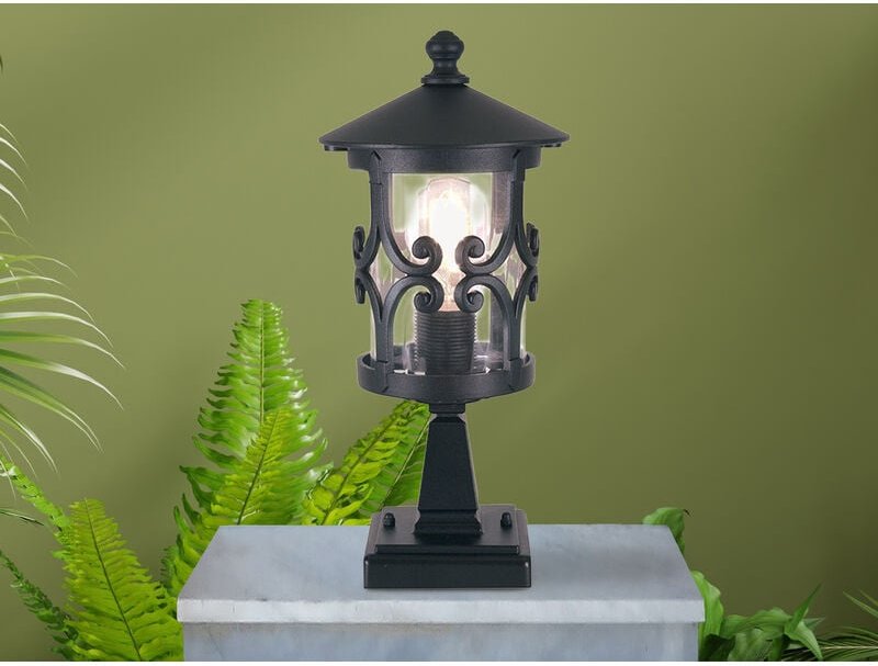 Elstead - Sockel Laterne hereford aus Alu im Landhausstil, Schwarz Höhe 34cm