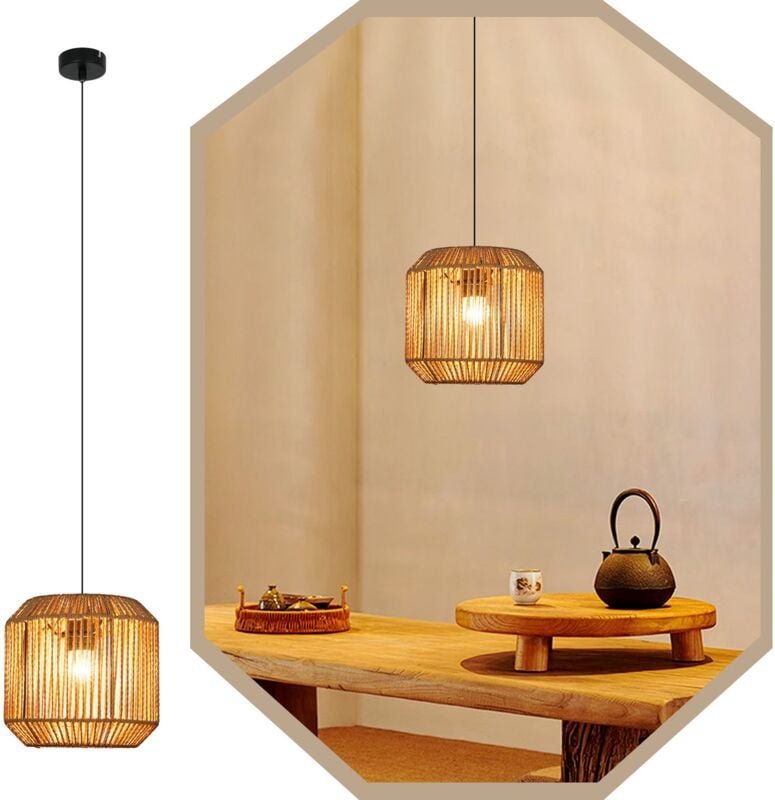 Pendelleuchte Esstisch Hängelampe Vintage - Pendellampe Esszimmer 1 Flammig Esstischlampe Hanfseil Laterne Design E27 Hä...