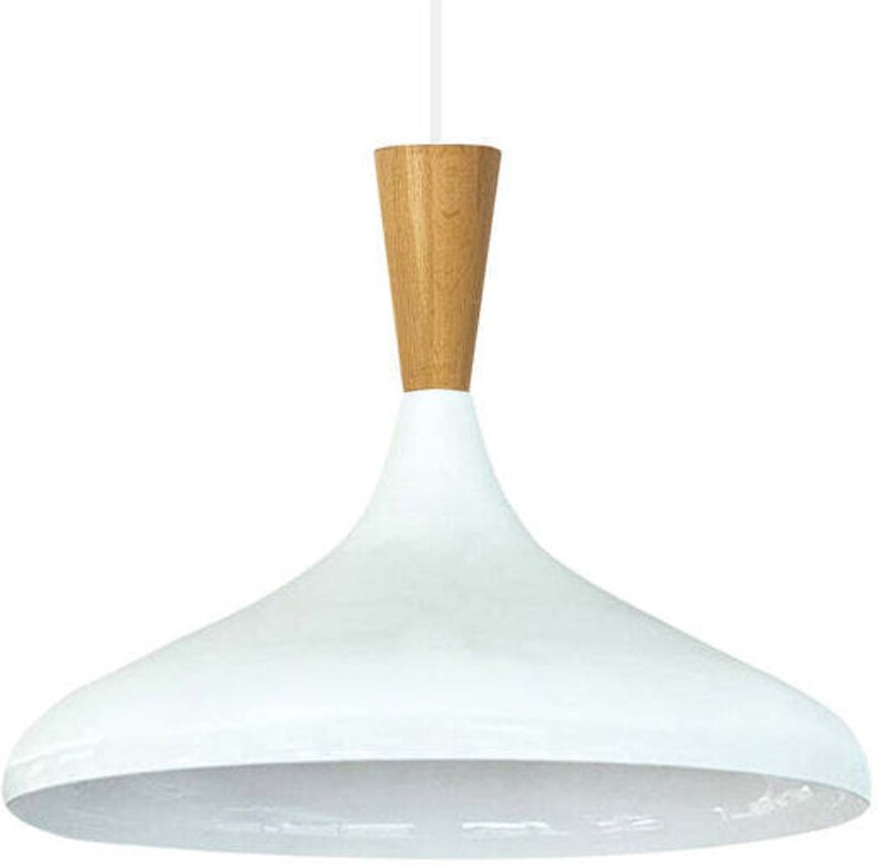 Schlichte Pendelleuchte in Weiß Innen Weiß - Vintage Kronleuchter E27 Ø35cm für Wohnzimmer, Schlafzimmer oder Esszimmer