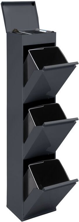 Top Recycling Abfalleimer / Mülleimer aus Stahl mit Aufbewahrungsbox mit Deckel, Mülltrennsystem mit 3 entnehmbaren Inne...