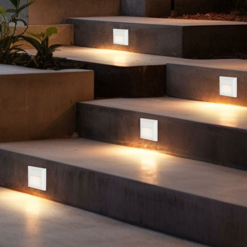 Wandlampe Außenleuchte Treppenlampe led Stufenleuchte weiß Terrassenlampe, Kunststoff, 2W 60lm warmweiß, BxH 12,4x12,4 c...