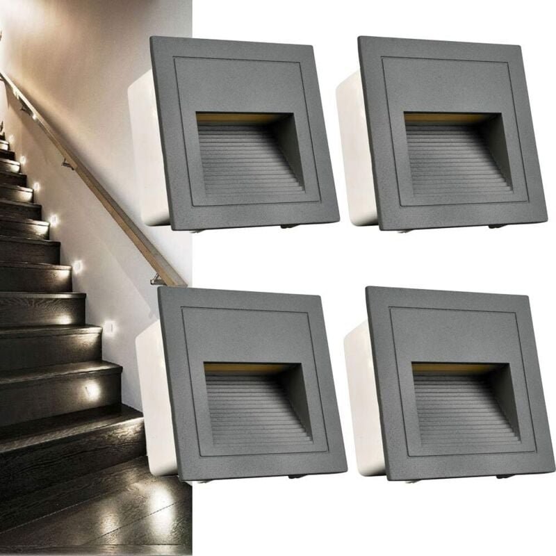 Thumbnail - Ineasicer 4er Set LED Quadratische Einbauwandleuchte, Kaltweiß IP65 Treppenleuchten, Stufenleuchten, Aluminium, Beleucht...