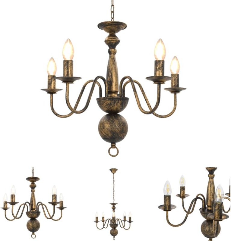 The Living Store - Kronleuchter Antik Schwarz 5×E14-Glühbirnen - Kronleuchter - Schwarz