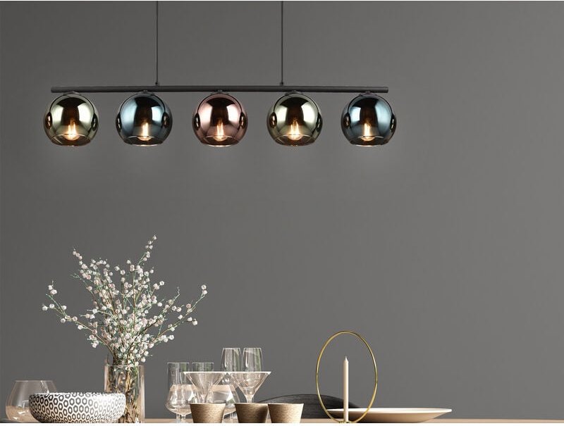 LED Pendelleuchte mit bunt verspiegelten Glaskugeln, Breite 83cm