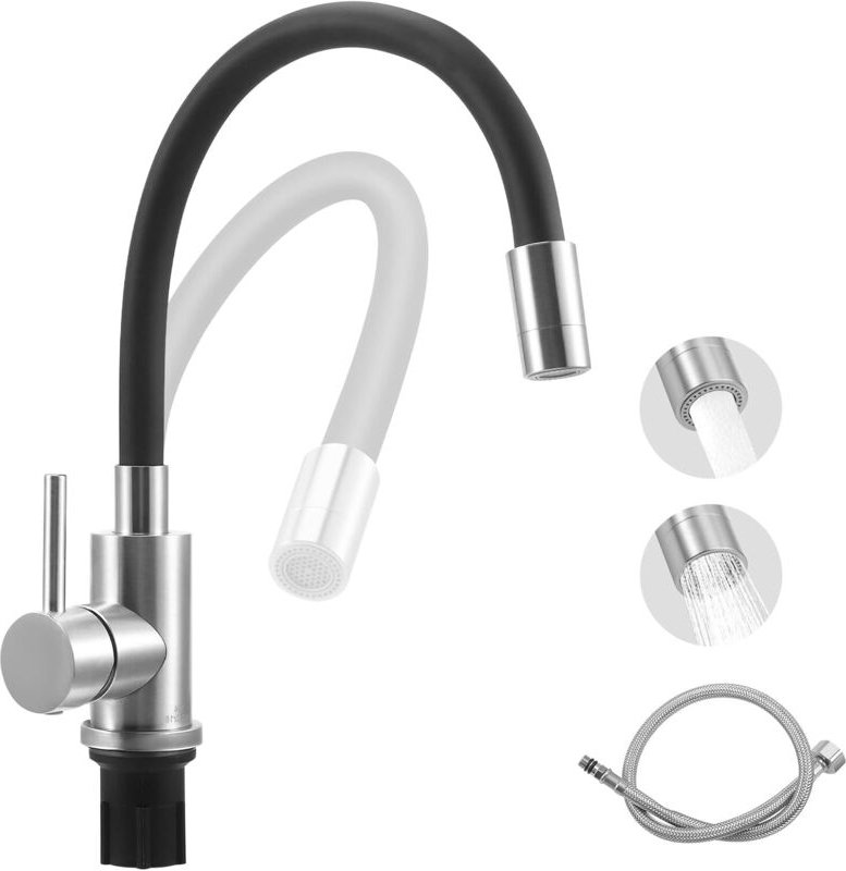 Schwarze, flexible Küchenarmatur mit 2 Wasserstrahlen, 360° schwenkbarer Küchenmischer mit flexiblem Auslauf, aus hochdr...