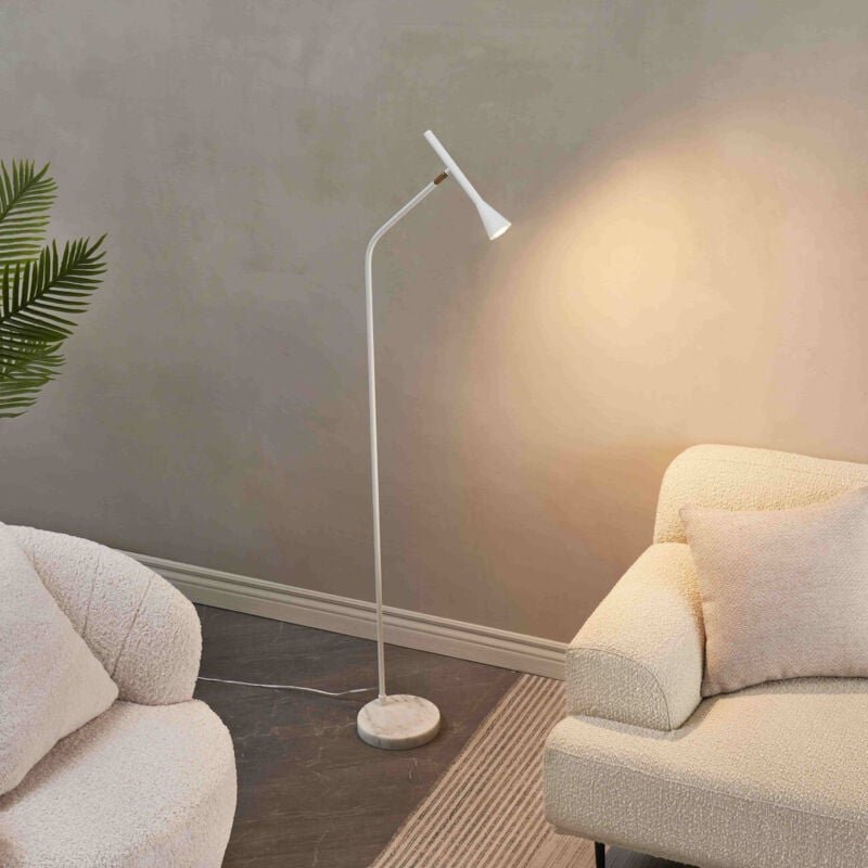 Weiße Stehleuchte mit konischem Lesearm und Marmorfuß - Holen