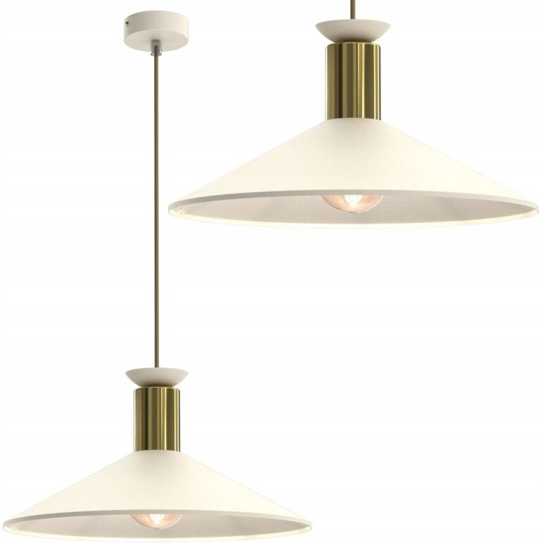 Hängelampe, groß, E27, beige, goldfarben, Metall, poliert, LED-Lampe