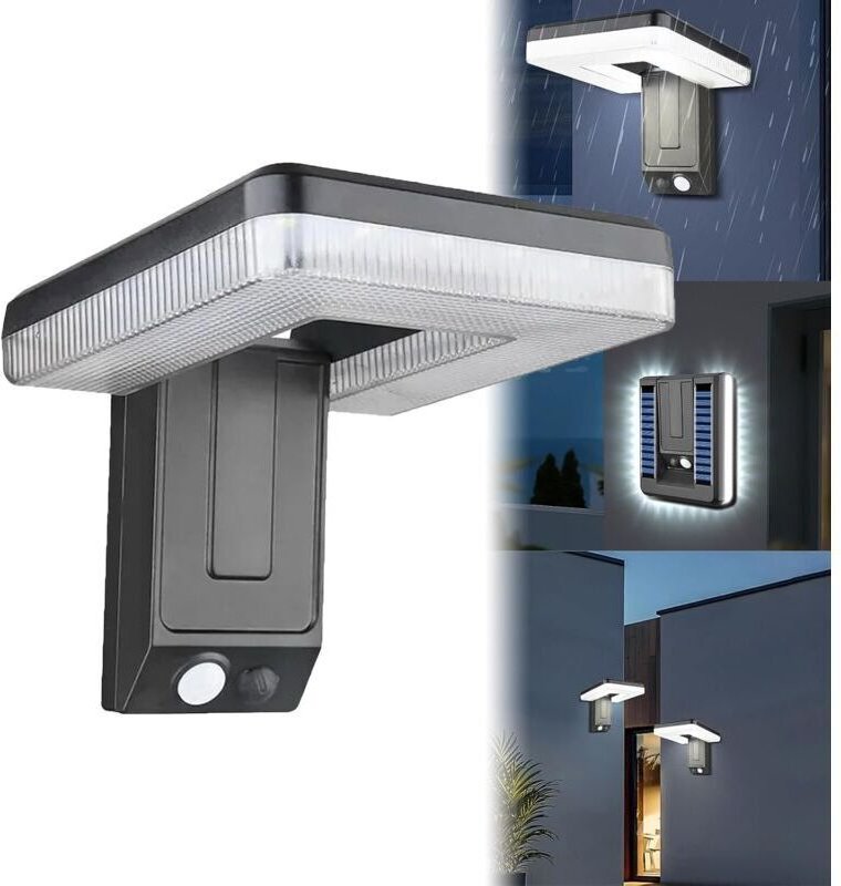 2er-Set Solar-Außenleuchten mit Bewegungsmelder, 120° verstellbar, 32 LEDs, 20 W, 5500 K, IPX45, 350–470 Lumen, 3 Modi, ...