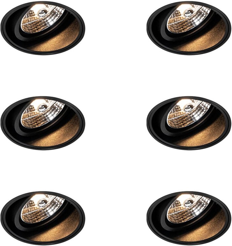 Set mit 6 modernen Einbaustrahlern Schwarz Trimless - Impact 70