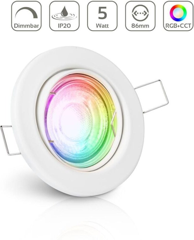 Einbauspot IP20 rund schwenkbar Sprengring - Farbe: Weiß - LED Leuchtmittel: GU10 5W RGB+CCT