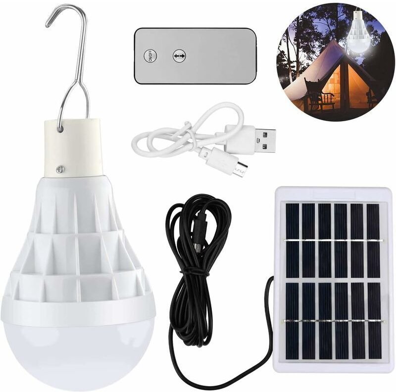 Vtizikl Solaire alimenté Ampoule Led, 12W Lampe Urgence Solaire rechargeable aveCôtélécommande pour extérieur, randonnée...